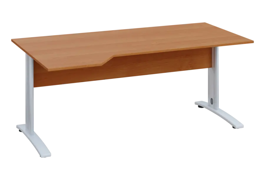 EZK 18 - 184 stůl kancelářský, rohový, levý, kovová podnož bílá, deska 18 mm, široký 1800 mm, olše jantar